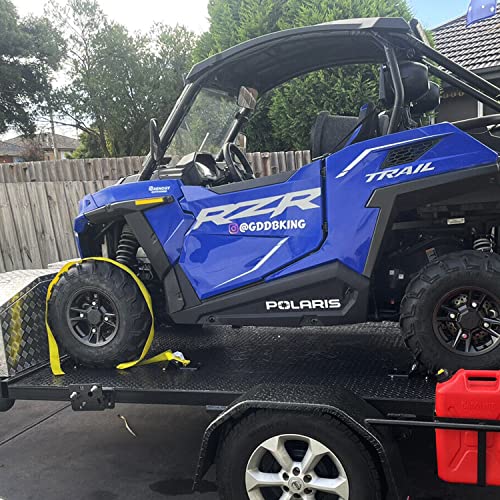 Wheel Chock Tie Down Kit (4,500lb Break Strength) Heavy Duty Trailer Tire Straps System for ATV, UTV, Lawn Mower & More - Ratchet Tie Downs Accessories with E Track for Four Wheeler - style: 2-Wheel Chock Set