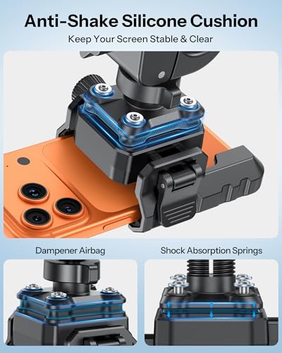OMOTON BK01 Anti-Vibration Phone Mount, Quick Lock Shockproof Bike & Motorcycle Phone Holder, Fits iPhone & Android for Riders on E-Bike, Stroller, Scooter, Fits Handlebars & Rearview Mirror, Black - color: 1-Black
