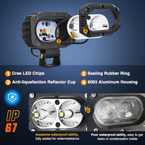 Nilight LED Pod Light 24W 4 Inch 2PCS White Flood Beam Driving Lights LED Pods IP67 Waterproof Auxiliary Offroad Lighting for Truck Tractor SUV ATV UTV Golf Cart Boat Motorcycle Dirt Bike - color: white flood beam 4inch