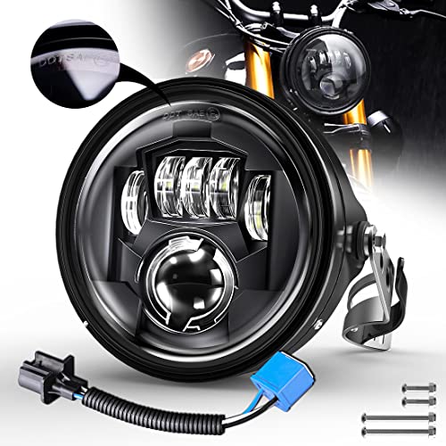 LEDUR 7 Inch LED Motorcycle Headlight DOT Approved High Low Beam Round Headlamp with Housing Bucket Mount Brackets fit 34mm~42mm O.D. Fork, for Street Tracker Scrambler Cafe Racer Chopper Bobber - size: C2 7In HI/LOW Motorcycle Headlight
