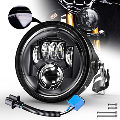 LEDUR 7 Inch LED Motorcycle Headlight DOT Approved High Low Beam Round Headlamp with Housing Bucket Mount Brackets fit 34mm~42mm O.D. Fork, for Street Tracker Scrambler Cafe Racer Chopper Bobber - size: C2 7In HI/LOW Motorcycle Headlight