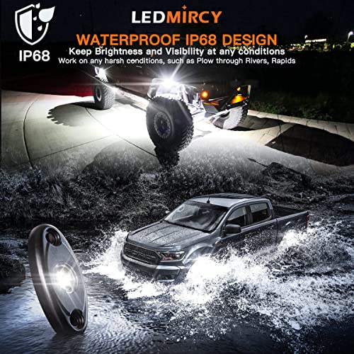LEDMIRCY R1 Pure White LED Rock Lights 4PCS for Off Road Truck Auto Car Boat ATV SUV Waterproof High Power Neon Trail Lights Underglow Light Interior Exterior Shockproof(4PCS White)