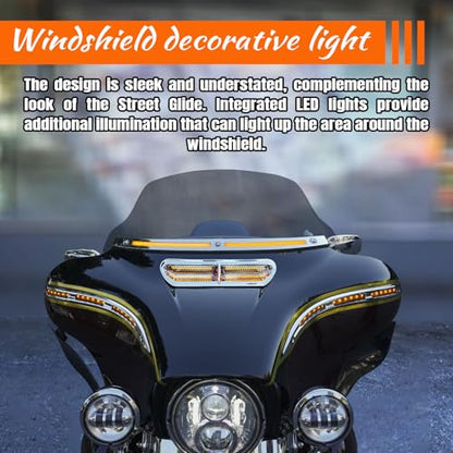 LED Running Turn Signal Light Windshield Windscreen Trim Fit for Harley 2014+Touring Electra Glide Street Glide Ultra Limited (Chrome Windshield Trim, LED Running/Turn Signal, Smoke Lens) - color: Chrome