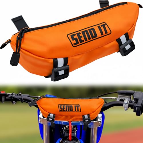Waterproof Dirtbike Handlebar Bag | Compact Motorcycle Handle Bar Storage Pouch | Universal Fit Dirt Bike Bag for Trail & Adventure Riding | Durable Surron Bar Bag - Orange - color: Orange