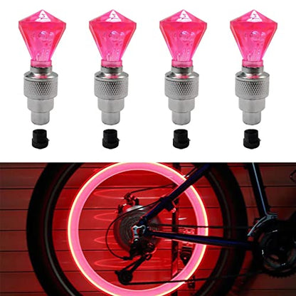 8 Pack Valve Stem LED Cap for Bike Bicycle Car Motorcycle Wheel Tire Light Lamp to Increase Night-Time and Bad Weather Visibility for Safety (Gem Shape, Pink)
