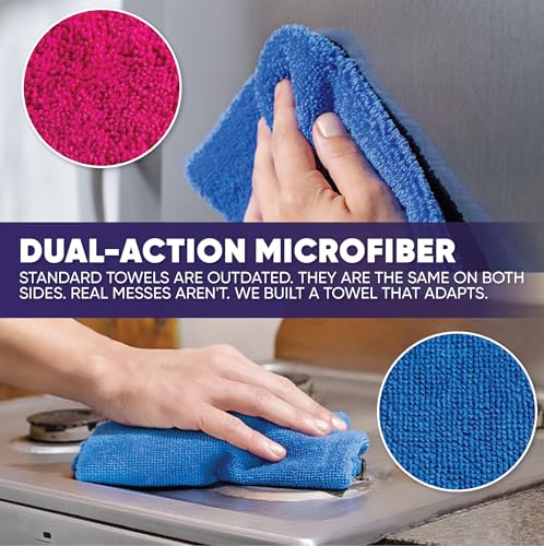 Microfiber Wholesale Pronto Cloths, Dual-Sided Microfiber Cleaning Towels, Soft Plush & Scrub Cloths for Dusting, Scrubbing, Kitchen, Windows & Car Detailing, Absorbent Bulk 25-Pack Multicolor - color: Blue, Green, Pink, Yellow