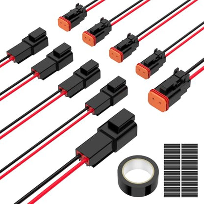 2 Pin Deutsch Connector, Hoodutric 16AWG Black Male Female Wiring Harness DT Pigtail 2 Wire Waterproof Electrical Connectors with Heat Shrink Tubing Electrical Tape for Car Truck Motorcycle Boat-6 Kit - style: 2Pin Black 6 Set