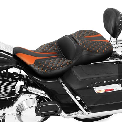 SLMOTO Driver Passenger Seat Cushion Fit For Harley Touring Electra Glide Ultra Classic Standard FLHTC 1997-2007 Black Orange - style: Orange and Black