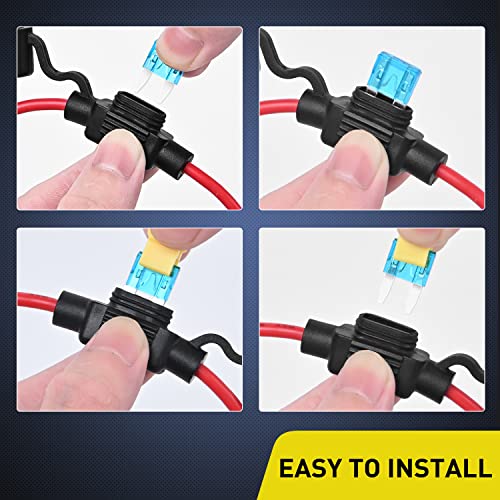 Nilight 120 PCS Mini ATM/APM Blade Fuse 5A/7.5A/10A/15A/20A/25A/30A AMP Assorted Set with 10 Pack 14AWG ATC/ATO Inline Fuse Holder - color: 120Pcs ATM/APM Fuse + 14AWG Holder 10