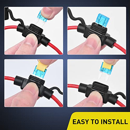 Nilight 120 PCS Mini ATM/APM Blade Fuse 5A/7.5A/10A/15A/20A/25A/30A AMP Assorted Set with 10 Pack 14AWG ATC/ATO Inline Fuse Holder - color: 120Pcs ATM/APM Fuse + 14AWG Holder 10