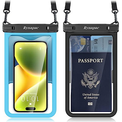 Rynapac Large Waterproof Phone Pouch [Up to 8.5"] - 2 Pack IPX8 Waterproof Phone Case for iPhone 17 16 15 Pro Max Galaxy S26 Ultra, Touchscreen & Underwater Photography, Beach Cruise Essentials 2026 - color: [Blue + Black] Large Waterproof Phone Pouch, si