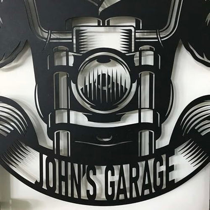 Custom Metal Skull Garage Wall Hanger – Personalized “Your Name Garage” Helmet and Jacket Rack – Handmade Laser Cut Black Steel Wall Art for Motorcycle Lovers Gift (61X69cm/24X27 Inches) - size: 61X69cm/24X27 Inches