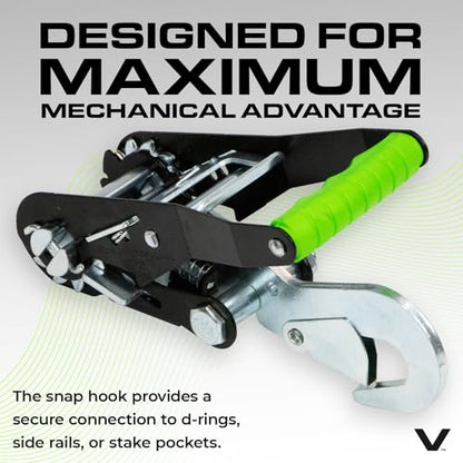 VULCAN Car Tie Down with Snap Hooks - Lasso Style - 2 Inch x 96 Inch - 4 Pack - High-Viz - 3,300 Pound Safe Working Load - size: Snap Hooks - High Viz Green (4 Pack)