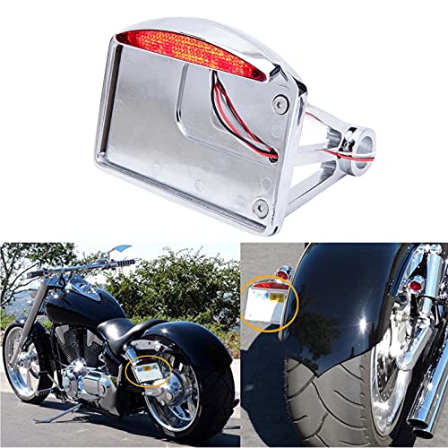 Chrome Motorcycle Mount LED License Plate Tail Light Bracket Tail lights Compatible with Harely Honda Bobber Chopper - color: Chrome#1