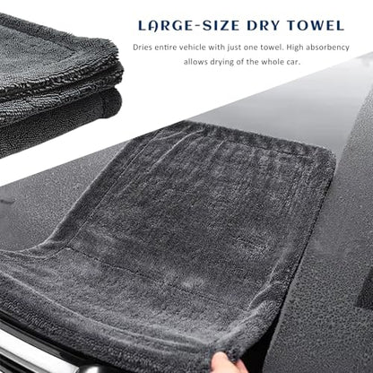 Sun Walker Car Drying Towel Set, 24"×36" Ultra Absorbent 1200 GSM Auto Cleaning Cloth with Wash Mitt & Glass Towel, Scratch-Free Streak-Free Microfiber Drying Towels for Car Truck SUV