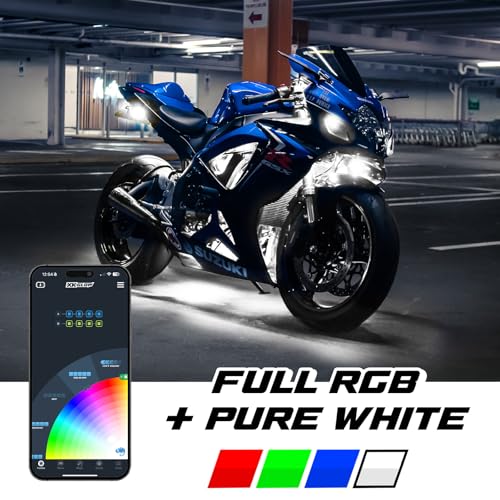 XKmax LED Motorcycle Underglow Light Kit w/RGBW Color Chasing | App-Controlled (Standard Engine + Underglow Kit) - size: Standard Engine + Underglow Kit