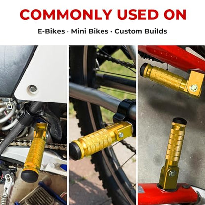 2-in-1 Clamp-On & Bolt-On Foldable Foot Pegs, Motorcycle Foot Pegs with Removable Pipe Clamps, M8 Mount or 26–32mm Tube Fit, for E-Bike, Mini Bike & Custom Builds （1 Pair, Anodized Gold) - color: Anodized Gold