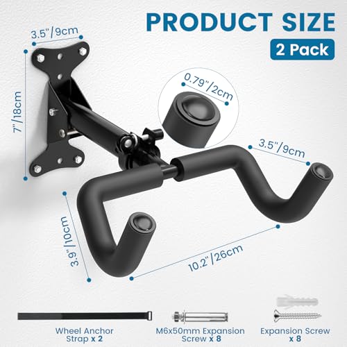 Housolution Bike Wall Mount - [2 Pack] EVA Foam Padded up to 48.5 lbs, Carbon Steel, Valve Mechanism, Heavy-Duty Adjustable Bike Wall Hanger for Road, Mountain and Hybrid Bikes, Garage & Apartment - size: 2 pack