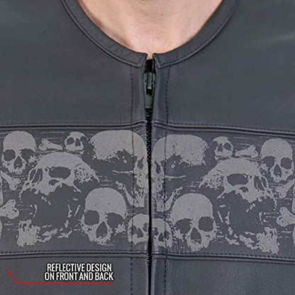 Hot Leathers Men’s Black Premium Matte Leather Ancient Skulls Conceal & Carry Motorcycle Vest - color: Vsm2003-black, size: X-Large
