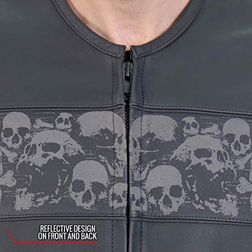 Hot Leathers Men’s Black Premium Matte Leather Ancient Skulls Conceal & Carry Motorcycle Vest - color: Vsm2003-black, size: XX-Large