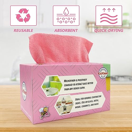 Microfiber Cleaning Cloth, Lint-Free Shop Towels Reusable, Bulk Rags in a Box for Home, Kitchen and Car, 8 Inch x 8 Inch,40 Pack with Box (Pink) - color: Pink