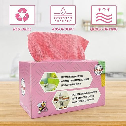 Microfiber Cleaning Cloth, Lint-Free Shop Towels Reusable, Bulk Rags in a Box for Home, Kitchen and Car, 8 Inch x 8 Inch,40 Pack with Box (Pink) - color: Pink
