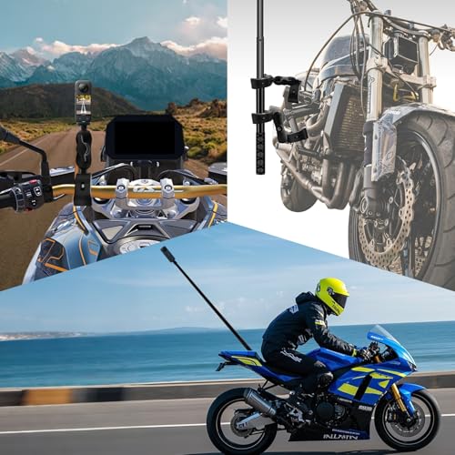 Motorcycle Mount Kit with 47" Invisible Stick Bike Handlebar Mount Compatible for Insta360 X5-X, Osmo 360, with Dual Ball Heads, Super Clamps, Action Camera Adapter UTV Dirtbike, Motocross, Enduro