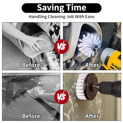 8 Pcs Drill Brush Attachment Set, Power Cleaning Scrub Brush Kit with Extend Long Attachment, All Purpose Drill Scrub Brushes for Car, Grout, Floor, Tub, Bathroom and Kitchen (White) - color: White