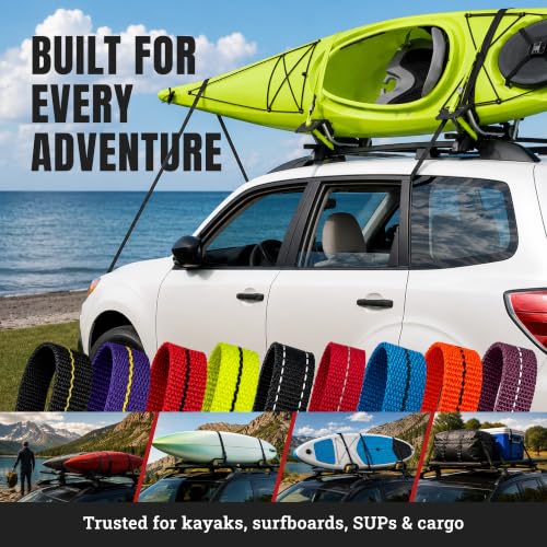 Cajun Tie Downs Hood Loop Anchor Straps — Under Hood Kayak & Canoe Tie-Down, Fits Vehicles Without Tow Hooks, 1" x 8", 2-Pack, Made in USA, Red/Black - color: Red/Black