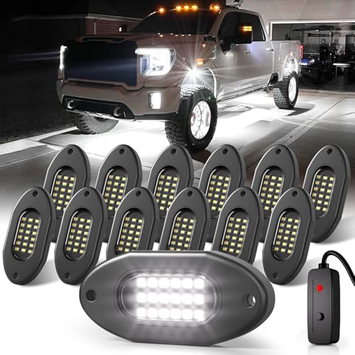 Honalia Pure White Rock Lights for Trucks 12 Pods, 6000K White LED Rock Lights Kits with Switch - color: Pure White, size: 12 Pods