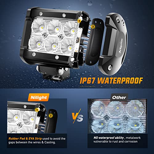 Nilight 4 Inch LED Light Pods 2PCS 18W Flood Fog Light Bar with 12V 5Pin Rocker Switch TE Connector Wiring Harness Kit-2 Leads for 4x4 offroad Pickup Truck ATV UTV SUV Golf Cart Boat - color: 2Pcs 18w Led Light w/Wiring Harness