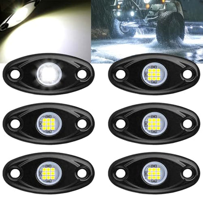 White LED Rock Lights 6 Pod Waterproof LED Neon Underglow Light for Car Truck ATV UTV SUV Off Road Underbody Glow Trail Rig Lamp Rock Lights (White) - color: White, size: 6 Pods