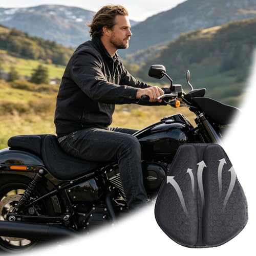 Motorcycle Seat Cushion, 100% Gel 3D-Honeycomb Rider Cushion for Motorcycle, Universal Non-Slip Grip Ergonomic Motor Seat Pad, TPE Shock Absorption Breathable for Long Rides (Black)