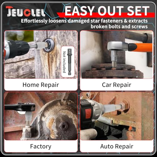 7PCS Torx Star 6 Point 1/4-Inch Impact Drive Socket Kit, Broken Bolt Extractor with T10 T15 T20 T25 T27 T30 T40 - Damaged & Stripped & Fastener Screw Remover Tool Set