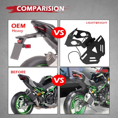 Foldable License Plate Holder with License Plate Light, Compatible with OEM/Stock Turn Signal Motorcycle Fender Eliminator Compatible with Z900 2025 Z900SE 2025 Accessories