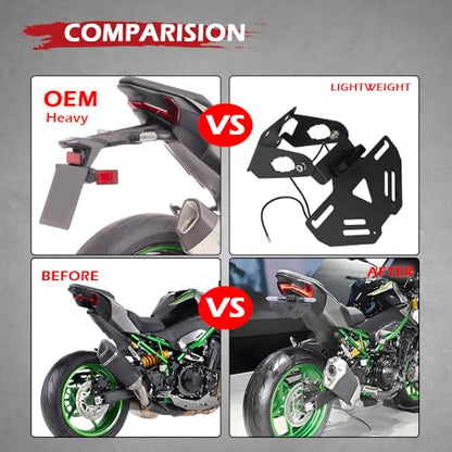 Foldable License Plate Holder with License Plate Light, Compatible with OEM/Stock Turn Signal Motorcycle Fender Eliminator Compatible with Z900 2025 Z900SE 2025 Accessories