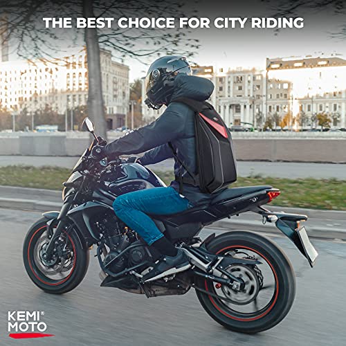 KEMIMOTO Motorcycle Backpack, Hardshell Helmet Backpack Expandable Large Capacity Riding Bag, Water Resistant Lightweight for Riding Work Gym