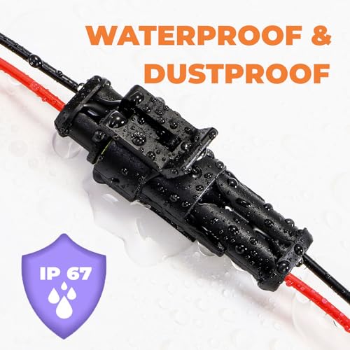 Hiceeden 12 Kits 2 Pin Waterproof Connector, 16AWG 2 Wire Automotive Electrical Plugs Connectors, Male and Female Way Connectors for Car, Truck, Motorcycle, Boat
