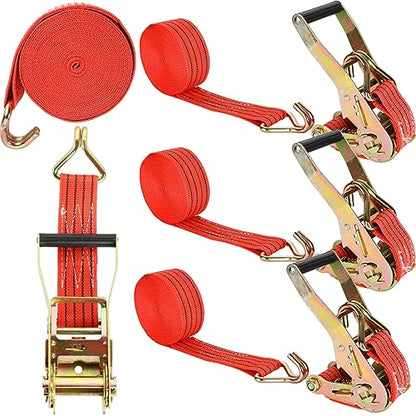 4 Pack Ratchet Tie Down Straps, 2 Inch x 20 Feet, 10,000 lbs Break Strength, Heavy Duty Cargo Lashing Straps with Double J Hooks for Trailer, Truck, and Farm Equipment, Red - color: Red, size: 4 pack 2 inch x 20 ft