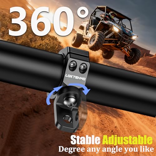 LOKTENWO Thicken UTV LED Light Bar Mounts 2PCS, Heavy Duty CNC Aluminum 360° Adjustable Whip Light Mount Light bar Mounting Bracket, Fit 1.5''/1.75''/1.85''/2''/2.1'' Roll Cage