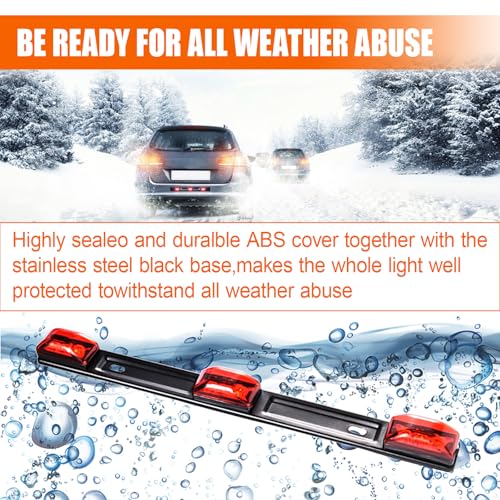 Car Trailer Tail Light Bar, 3-Light 9 LED Gap Identification Marker Light Strip with Stainless Steel Bracket, Identification Marker Light with Black Base for Truck Trailer Boat (Red) - color: Red