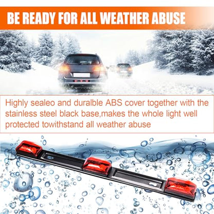 Car Trailer Tail Light Bar, 3-Light 9 LED Gap Identification Marker Light Strip with Stainless Steel Bracket, Identification Marker Light with Black Base for Truck Trailer Boat (Red) - color: Red