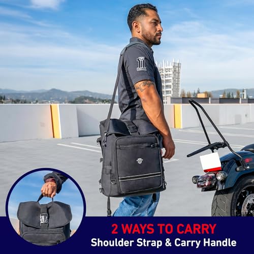 Nomad Motorcycle Sissy Bar Bag Expandable Roll Top Extra Storage Motorbike Tail Bag Converts to Handle & Shoulder Carry,15” Laptop Sleeve Weather Resistant Motorcycle Luggage Rack/Seat Travel (Black)
