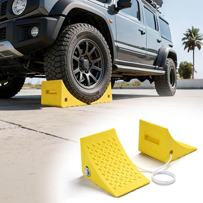 Yescom PU Wheel Chocks for Wheel Under 35" with 5ft Rope, 66,000 lbs Heavy Duty Capacity, Lightweight Car Chocks for Off-Road Car, Full-Size Pickup, Heavy-Duty Trucks - size: for Wheel under 35", 2Pack