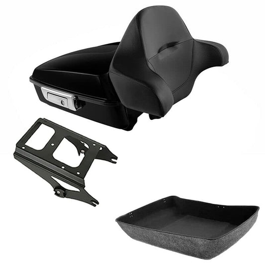 TCMT Chopped Motorcycle Trunk Box Wrap-around Backrest Detachables Two-Up Mounting Rack Fit For Harley 2009-2013 Touring Road King Road Street Electra Glide Pack - color: Set A#Black Rack, size: Chopped Trunk Style B