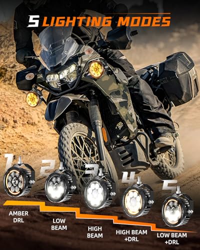 CO LIGHT 4.5 Inch Motorcycle Fog Lights 120W White/Yellow Auxiliary Lights with Hilo Beam Amber DRL LED Pod Lights with Amber Cover and Wiring Harness for Motorcycle ATV UTV Night Riding ADV Touring - color: D040