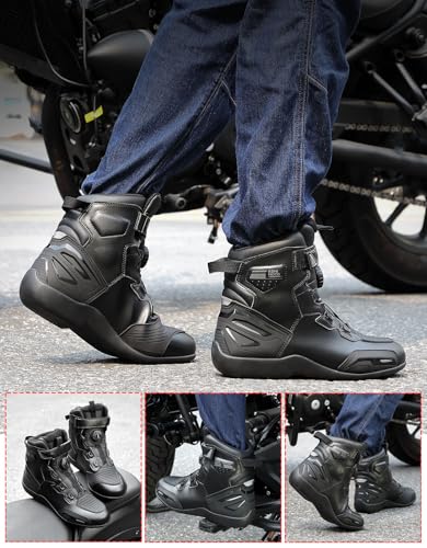 KEMIMOTO Men's Motorcycle Boots with Quick-Release ATOP Knob Flexible and Breathable Motorcycle Shoes - size: 10 Narrow