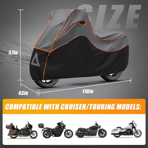 Specialized Hail Protector Motorcycle Cover, Multi-Layered Motorcycle Hail Blankets Protector Cover with 5mm Thick High Density EVA Cushioning Foam Pad and Reflective Stripes, 110L x 43W x 57H in - size: Motorcycle