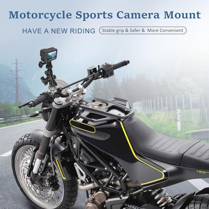Camera Mount with 360°Dual Ball Head, Motorcycle Handlebar Mounting Bundle Kit for lnsta360 X5/X4/Gopr0 DJl Action 5/, 1/4"-20 & Tripod Adapter, Action Camera Mount Adapter for M10 Hole Base,75019 - style: M10 Action Camera Mount Kit