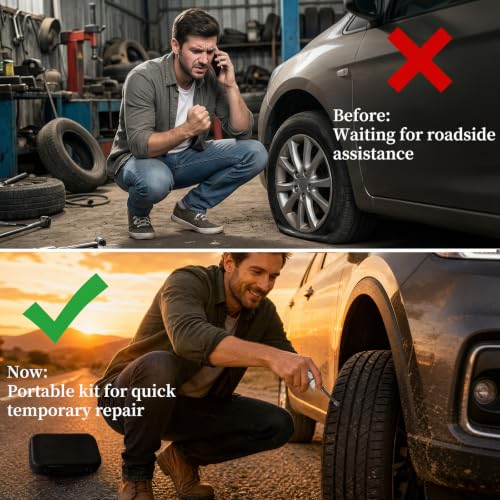 Tire Repair Kit, 60PCS Rubber Tire Repair Plugs with 3-in-1 Ratchet Screwdriver, Needle Nose Pliers & EVA Storage Case, Tubeless Tire Emergency Repair Kit for Car, Motorcycle, SUV & Truck
